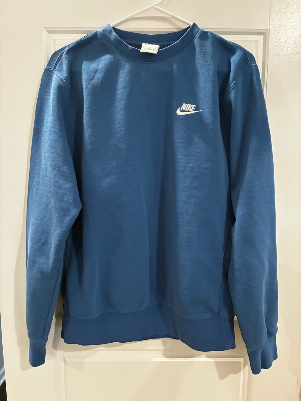 Nike Men's Teal Blue Crewneck Sweatshirt with White Logo